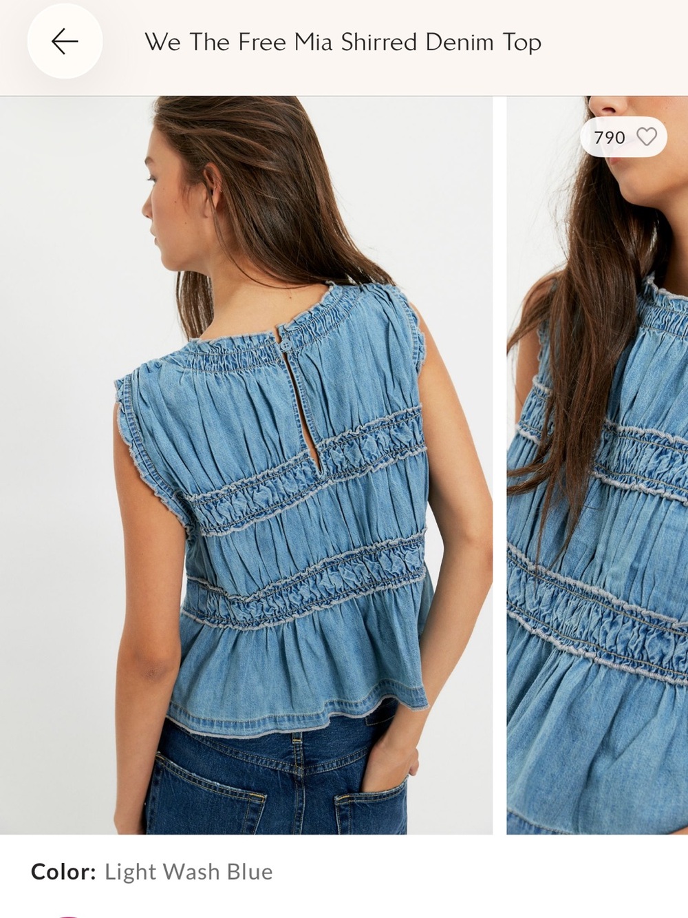 Free People 🌺 We The Free Mia Shirred Denim Top NWT